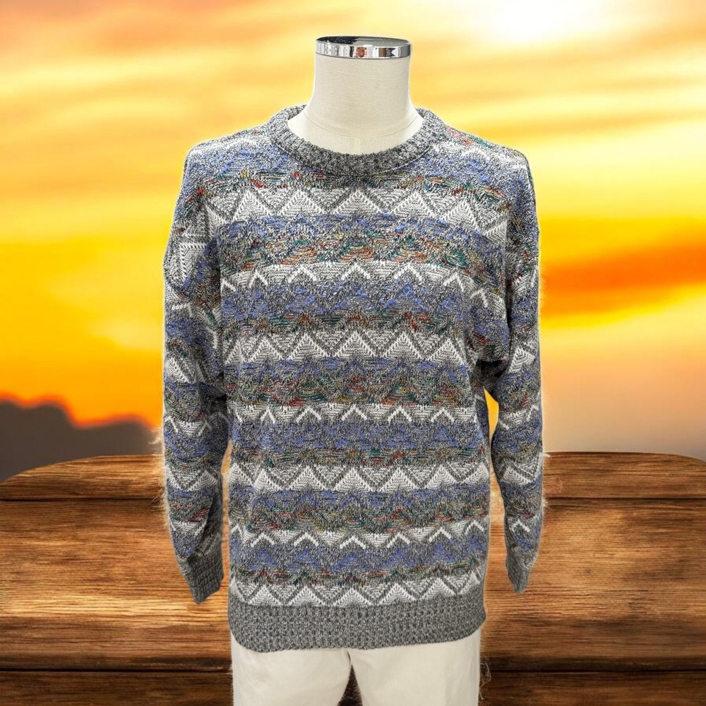 Vintage Express Sweater Mens Large Aztec Knit Grunge Grandpa Cozy Core‎ Style